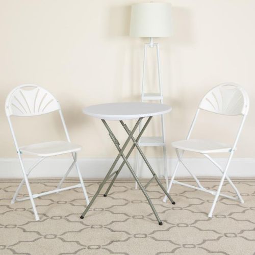 HERCULES Series 650 lb. Capacity White Plastic Fan Back Folding Chair
