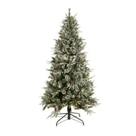 Best choice 6-foot pre illuminated pre decorated spruce hinge artificial hybrid PE/PVC Christmas tree with 1273 tips, 29 pine cones, 240 lights, and m