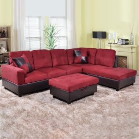 Red Flannel And PVC 3-Piece Couch Living Room Sofa Set B