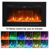 30 inches Fireplace Black Sheet Metal Glass Embedded/Wall-Mounted/Temperature-Adjustable/Timer/With Display/With Fake Firewood/With Crystal Stone/With