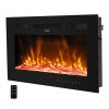 30 inches Fireplace Black Sheet Metal Glass Embedded/Wall-Mounted/Temperature-Adjustable/Timer/With Display/With Fake Firewood/With Crystal Stone/With