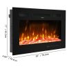 30 inches Fireplace Black Sheet Metal Glass Embedded/Wall-Mounted/Temperature-Adjustable/Timer/With Display/With Fake Firewood/With Crystal Stone/With