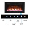 30 inches Fireplace Black Sheet Metal Glass Embedded/Wall-Mounted/Temperature-Adjustable/Timer/With Display/With Fake Firewood/With Crystal Stone/With