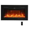 30 inches Fireplace Black Sheet Metal Glass Embedded/Wall-Mounted/Temperature-Adjustable/Timer/With Display/With Fake Firewood/With Crystal Stone/With
