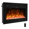30 inches Fireplace Black Sheet Metal Glass Embedded/Wall-Mounted/Temperature-Adjustable/Timer/With Display/With Fake Firewood/With Crystal Stone/With